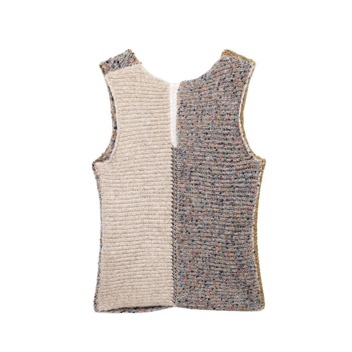 Women Clothing Autumn Bohemian Hand Stitched Visual Color Block Stitching Sweater Vest-Fancey Boutique