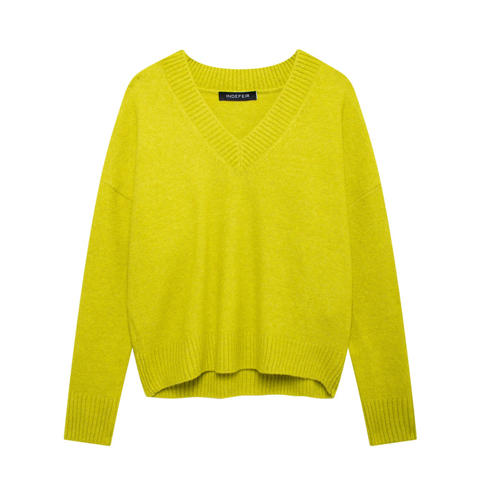 Fall Women Clothing Loose Pullover Casual Soft Glutinous Long Sleeve V Neck Slimming Sweater-Yellow-Fancey Boutique