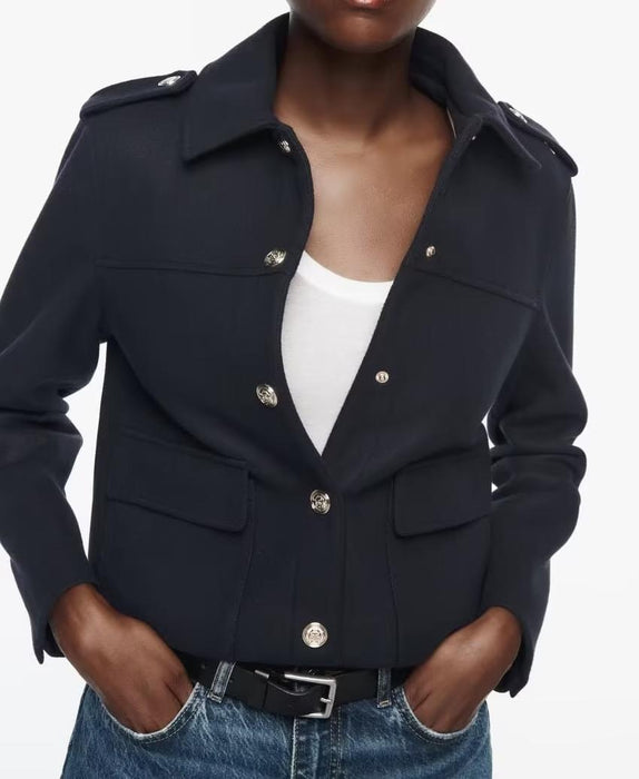 Fall Polo Collar Wild Pocket Decorative Single Breasted Jacket Coat-Fancey Boutique