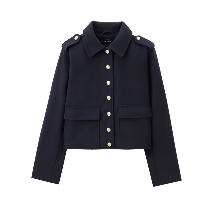 Fall Polo Collar Wild Pocket Decorative Single Breasted Jacket Coat-Black-Fancey Boutique