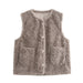 Women Casual Button Solid Color Lamb Fur Faux Shearling Jacket Sleeveless Waistcoat Vest-Gray Coffee-Fancey Boutique