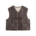 Women Casual All Match Lamb Fur Faux Shearling Jacket Horn Button Sleeveless Waistcoat Vest-Gray Coffee-Fancey Boutique