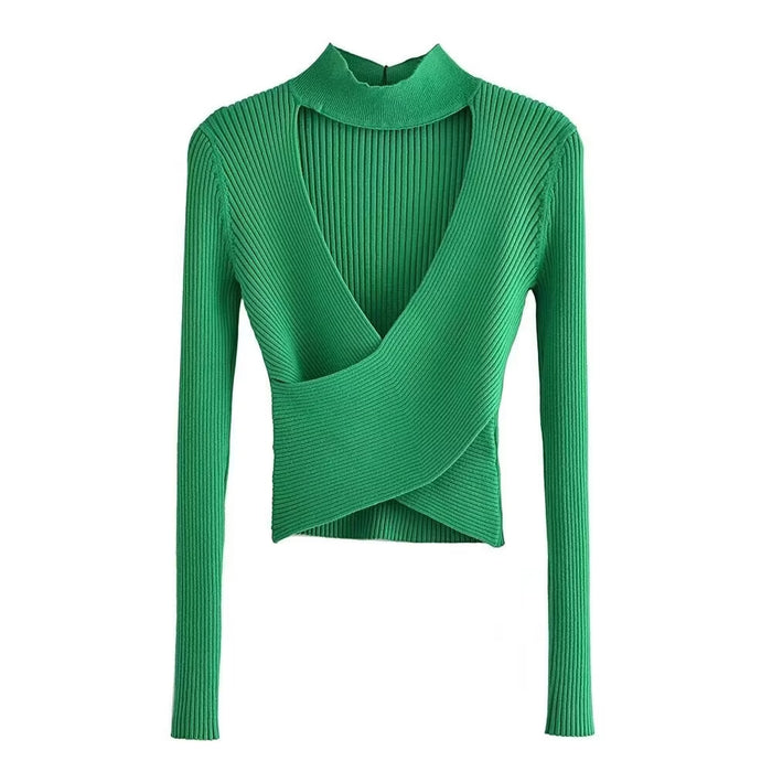 Women Clothing Spring Openwork Knitted Top-Green-Fancey Boutique