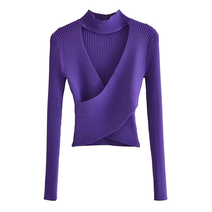 Women Clothing Spring Openwork Knitted Top-Purple-Fancey Boutique