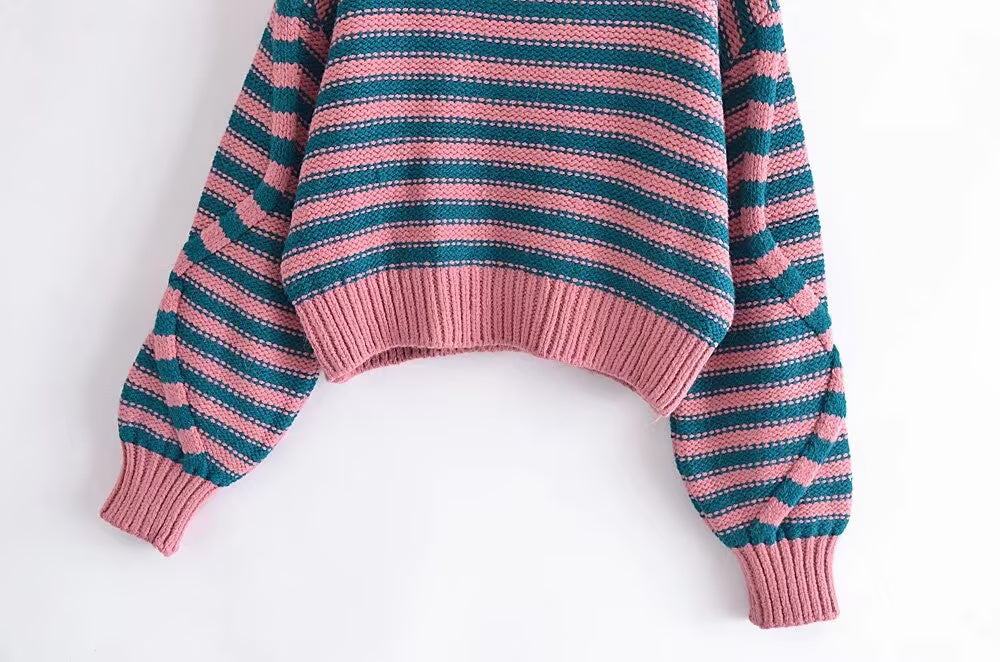 Women Clothing Autumn Winter Street Striped Eight Strand Knitted Sweater-Fancey Boutique