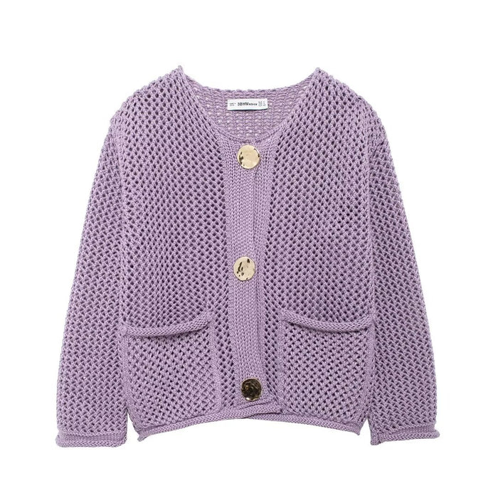 Women Clothing Autumn Winter Street Solid Color Long Sleeve Thick Needle Coat-Purple-Fancey Boutique