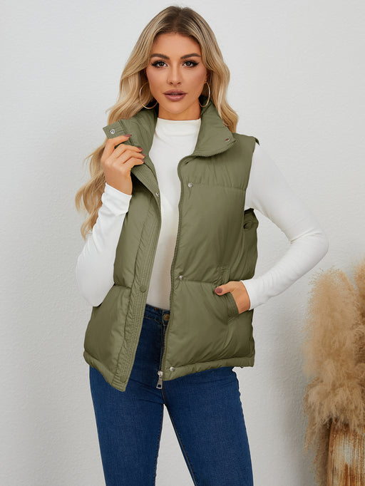 Women Clothing Autumn Winter Short Quilted Stand Collar Vest Coat Thick Waistcoat Vest Cotton-Fancey Boutique