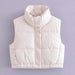 Women Clothing Solid Color Short Cotton Waistcoat Faux Leather Cotton Padded Jacket Vest-White-Fancey Boutique