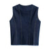 Women Clothing Autumn Winter Street Casual Round Neck Denim Vest-Fancey Boutique