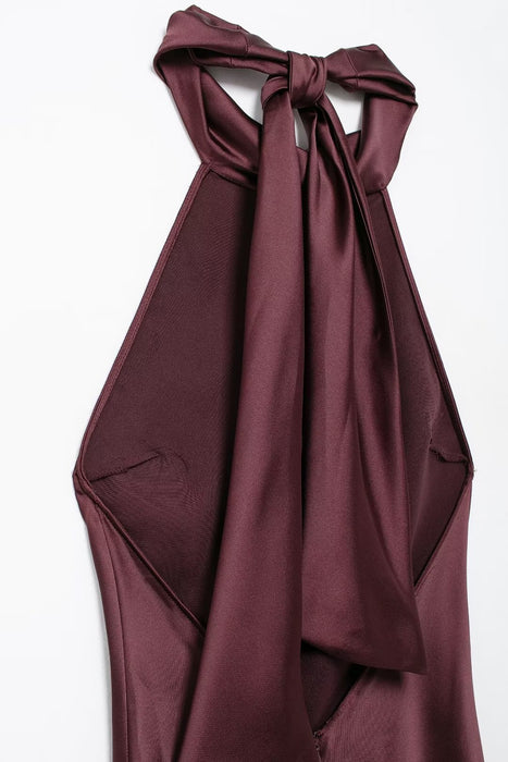 Autumn Hanging Collar Silk Texture Maxi Dress Women Clothing