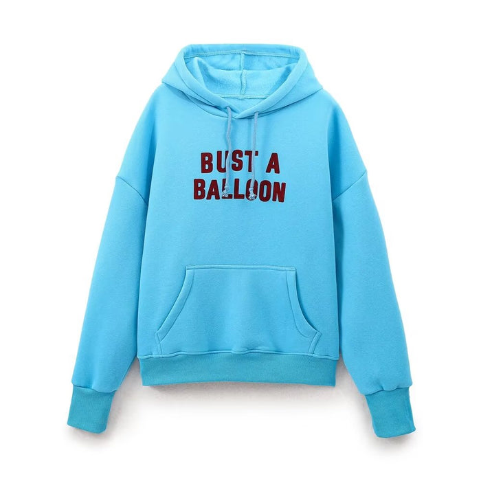 Women Clothing All Match Western Arry Joint Name Hooded Sweater-Blue-Fancey Boutique