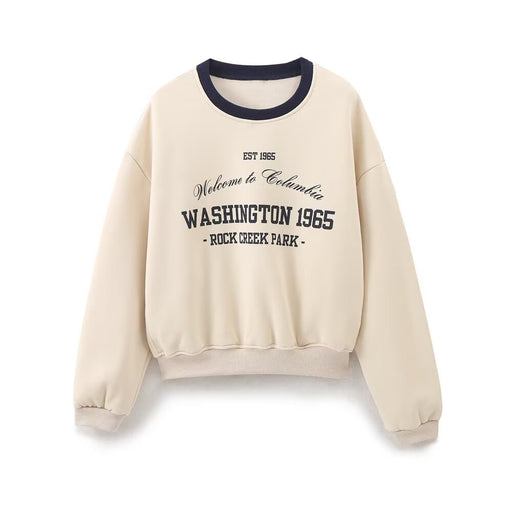 College Loose All Match Letters Printed round Neck Long Sleeve Sweater-Fancey Boutique