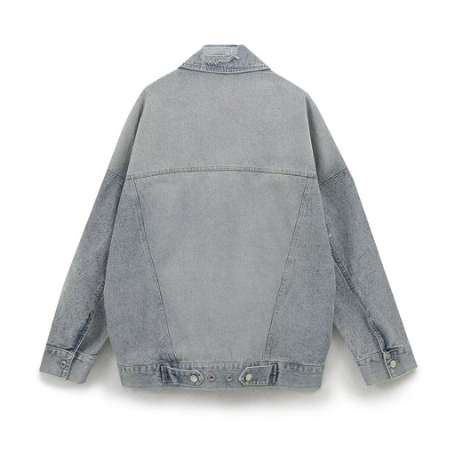 Women Clothing Loose Collared Long Sleeves Distressed Denim Jacket Coat-Fancey Boutique