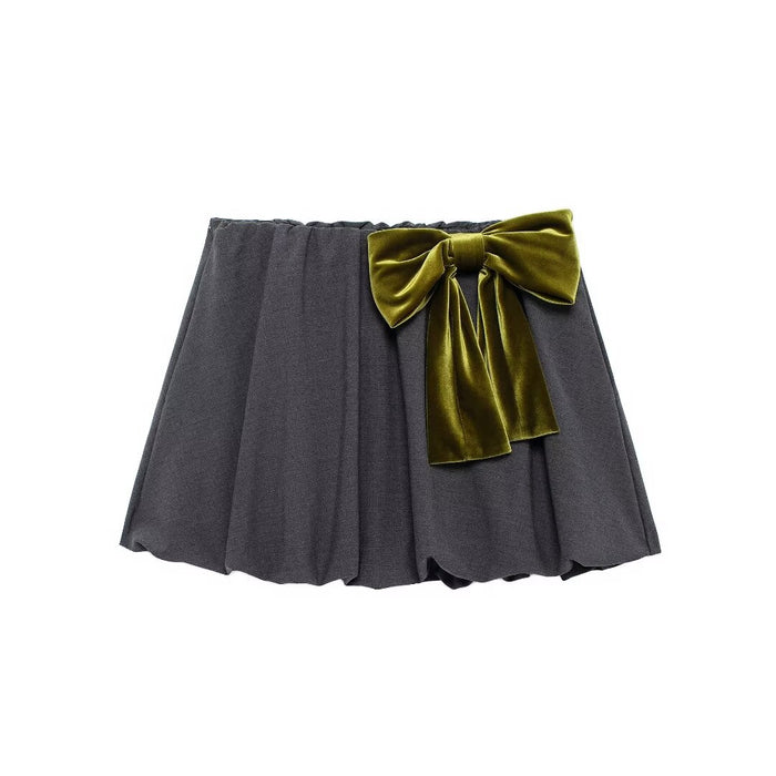 Autumn Bowknot Decoration Balloon Version Mini Skirt Women Clothing-Fancey Boutique