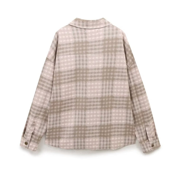 Fall Women Clothing Stylish Simple Casual Plaid Long Sleeve Shirt-Fancey Boutique