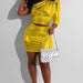 Color-Gold-Women Clothing Sexy Color Gold Reflective One-Shoulder Dress Two-Piece Set-Fancey Boutique