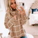 Color-Khaki-Winter Plaid Sweater Pullover Turtleneck Pullover Plaid Knitwear for Women-Fancey Boutique