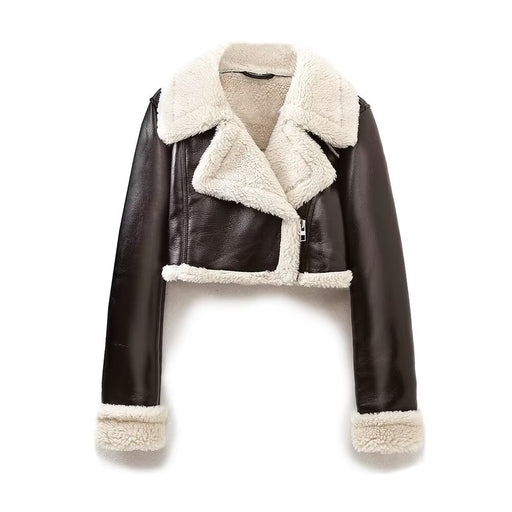 Winter Women Clothing Collared Faux Shearling Jacket Fleece Double Sided Short Jacket-Fancey Boutique