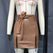 Color-Khaki-Leather Skirt Faux Leather Sexy Lace-up Zipper High Waist Sheath Skirt-Fancey Boutique