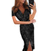 Color-Black-1-Women Gilding Long Sleeve V Neck Shiny Dress Dinner Sexy Dress-Fancey Boutique