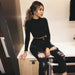 Color-Black-Sexy Cropped Long Sleeve Slim Bottoming Shirt Autumn Winter Women Top-Fancey Boutique