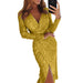 Color-Golden-1-Women Gilding Long Sleeve V Neck Shiny Dress Dinner Sexy Dress-Fancey Boutique