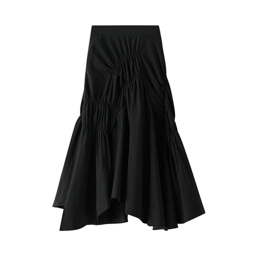 Color-Black-A line Skirt Women Spring Summer Super Black White Pleated Midi Dress-Fancey Boutique
