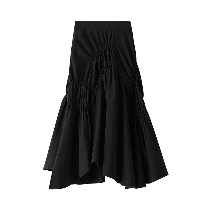 Color-Black-A line Skirt Women Spring Summer Super Black White Pleated Midi Dress-Fancey Boutique