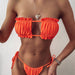 Color-Orange-Swimsuit Sexy Pleated Hollow Out Cutout Bikini Bikini-Fancey Boutique