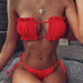 Color-Red-Swimsuit Sexy Pleated Hollow Out Cutout Bikini Bikini-Fancey Boutique