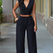 Color-Black-Summer High Waist Solid Color Casual Women Clothing V Neck Sleeveless Sexy Slim Fit Bodysuit-Fancey Boutique