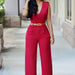 Color-Red-1-Summer High Waist Solid Color Casual Women Clothing V Neck Sleeveless Sexy Slim Fit Bodysuit-Fancey Boutique