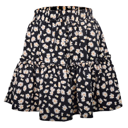 Color-Black-Ladies Floral Skirt Little Daisy Printed Pleated Skirt for Women-Fancey Boutique