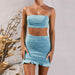 Color-light blue-Summer Sexy Sling Vest Pleated Two-piece Set Flounce Peplum Hip-wrapped Dress-Fancey Boutique