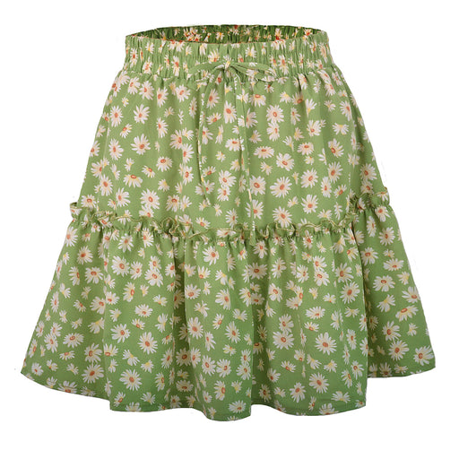Color-Green-Ladies Floral Skirt Little Daisy Printed Pleated Skirt for Women-Fancey Boutique
