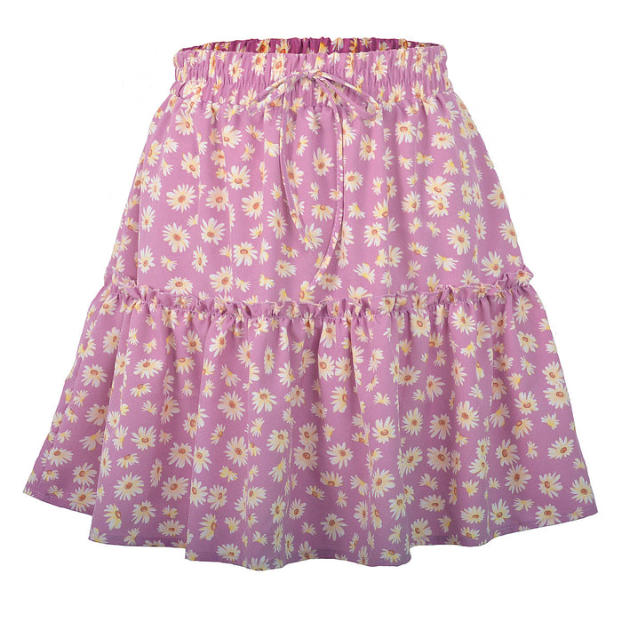 Color-Pink-Ladies Floral Skirt Little Daisy Printed Pleated Skirt for Women-Fancey Boutique