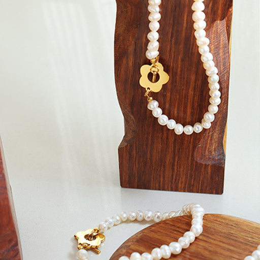 Titanium Steel Pearl Flower Bracelet-One Size-Fancey Boutique