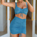 Color-Light Blue-Women Clothes Vest Short Skirt Two Piece Set Pleating Sexy Hip Skirt-Fancey Boutique