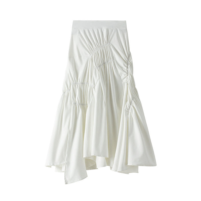 Color-White-A line Skirt Women Spring Summer Super Black White Pleated Midi Dress-Fancey Boutique