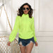 Color-Fluorescent Green-Plus Size Women Clothes Fluorescent Color Long-sleeved Twisted Sweater Loose Mock Neck Pullover Sweater For Women-Fancey Boutique