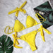 Color-Yellow-Bikini Bright Crystal Bikini Solid Color Lace-up Swimsuit High-End Sexy Women Bandage Swimsuit-Fancey Boutique