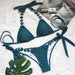 Color-peacock blue-Sexy Bikini Plain Women Split Strap Luxury Diamond Swimsuit Metal Chain Accessories Swimwear-Fancey Boutique