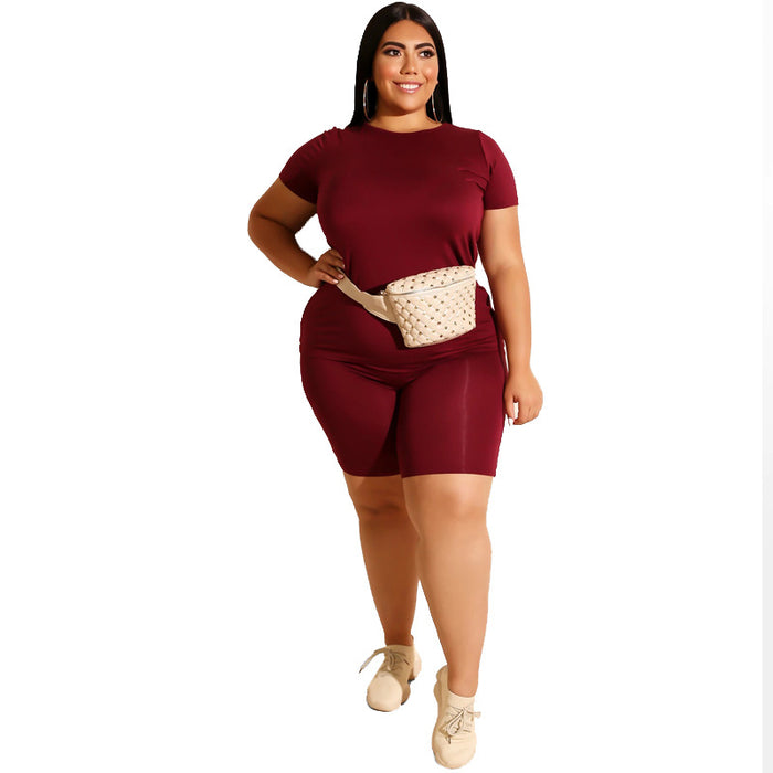 Color-Burgundy-Plus Size Solid Color Casual Pants Suit Women Two-Piece Suit-Fancey Boutique