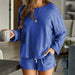 Color-Blue-1-New Casual Pajamas Suit Women round Neck Solid Color Pajamas-Fancey Boutique