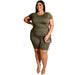 Color-Army Green-Plus Size Solid Color Casual Pants Suit Women Two-Piece Suit-Fancey Boutique