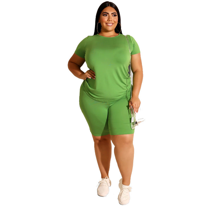 Color-Green-Plus Size Solid Color Casual Pants Suit Women Two-Piece Suit-Fancey Boutique
