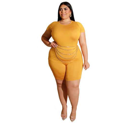 Color-Turmeric-Plus Size Solid Color Casual Pants Suit Women Two-Piece Suit-Fancey Boutique