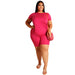 Color-Coral Red-Plus Size Solid Color Casual Pants Suit Women Two-Piece Suit-Fancey Boutique