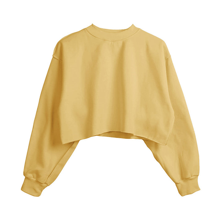 Color-Yellow-Fleece Lined Long Sleeved Fitness Yoga Wear Top Sports Cropped Short Sweater Women-Fancey Boutique