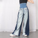 Denim Color Contrast Patchwork Wide Leg Pants for Women High Waisted Trousers Tight Waist Loose Drooping Figure Flattering Mopping Pants Women-Fancey Boutique